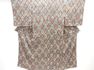 大正ロマン　錦紗斜め格子に華紋模様着物・道行コートアンサンブル